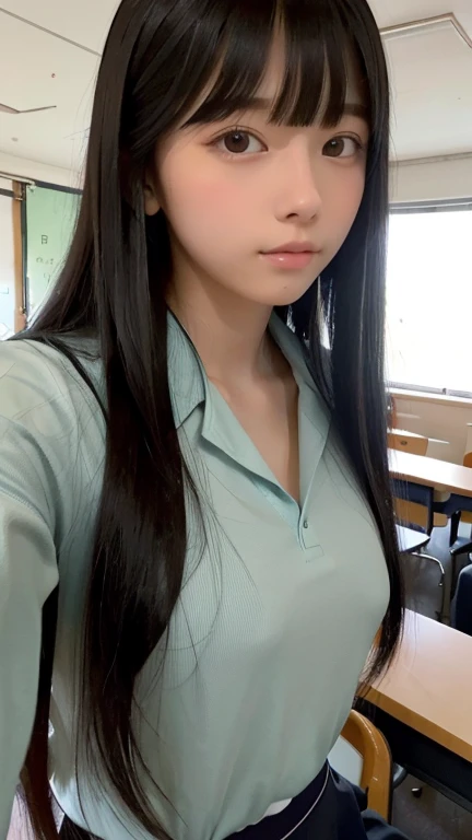 Four 12-year-old high school girls, very long hair like rapunzel,plain black color,innocent face, tender,small frame glasses,totally naked, perfect erect nipples, huge very big breasts, thin waist, long and shapely legs, School, classroom,desk, board, desks with notebooks and pencil (taking selfies with the phone)Best Quality, Masterpiece, high resolution, 8k, (realist: 1.4), Ultra high resolution, ultra detailed, Surreal, highly detailed CG illustration, Official Art, cinematic light,hyperreality,最high quality, Photoreal, 8k, high resolution, thin skin, 8k hd, Digital single lens reflex camera, Luz outfit, high quality, film grain, fuji xt3