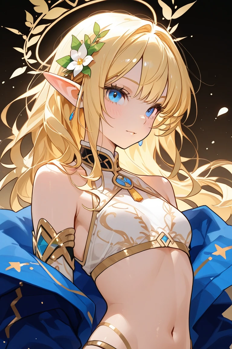 Beautiful Elf Woman  beautiful eyes
　Beautiful Underwear - Gentle colors
　Light　Blonde　smile　forest　magic　Masterpiece Night　Starry Sky　Magic sexy, extremely beautiful 22歳　Big Breasts Beautiful Eyes、Beautiful eyes