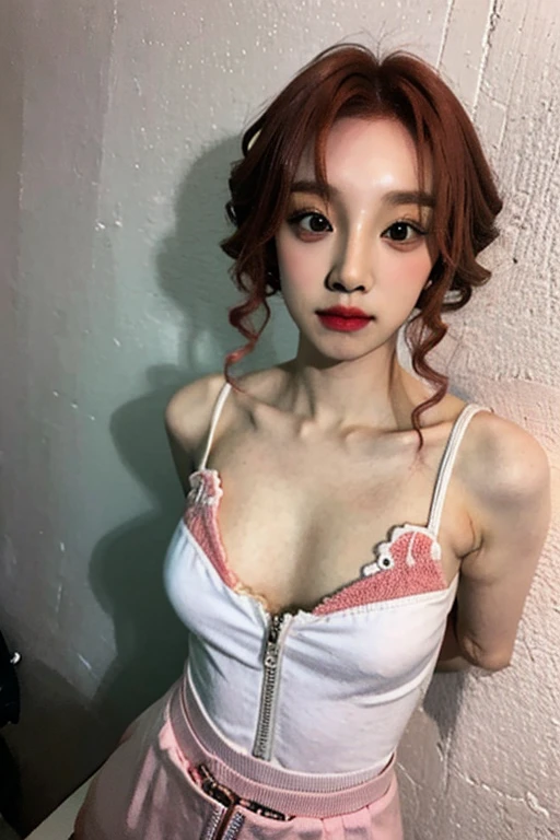 Best Quality, master part, ultra high resolution, (photorealistic:1.4), raw photo, 1 girl, Inside the cafeteria, looking at the viewer, long red hair, pale skin, Half body, neckline, red hair 