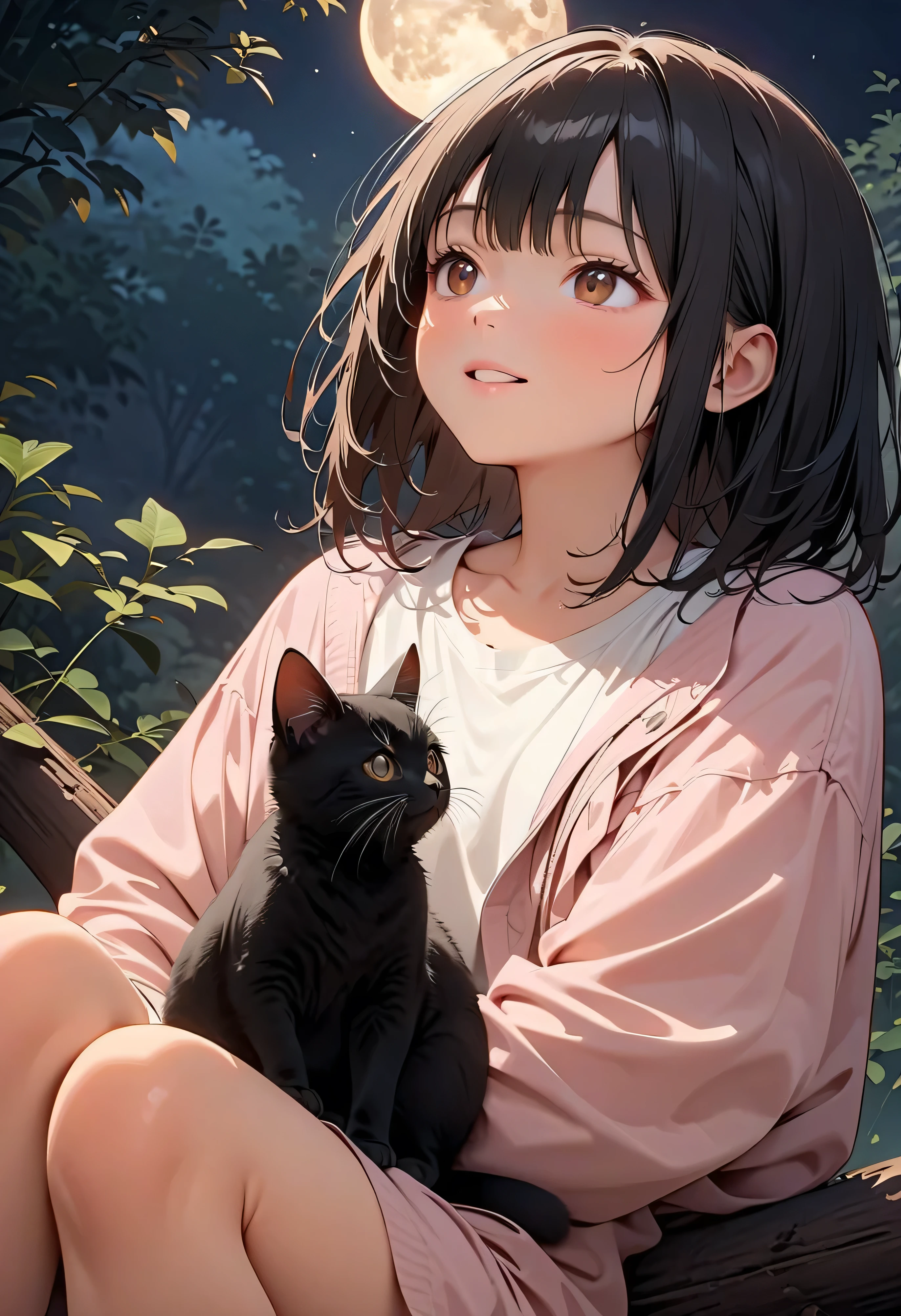 (Best quality, 8k, 32k, Masterpiece, UHD,:1.2),RAW, 1girl,ultra cute , natural lighting,transparent shining eyes, 20yo,medium breast ,fair complexion ,flushed face, dynamic angle, short hair, White sweater, Norwegian Forest Cat at her foot, squatting, Playing with Cat, shiny,