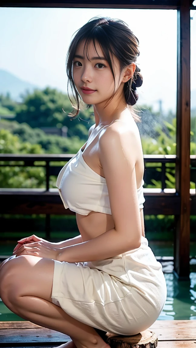 (Raw photography、top-quality)、(realisitic、Photorealsitic:1.3)、top-quality、masterpiece、extremely delicate and beautiful、A highly detailed、nffsw、A sense of unity、2k wallpaper、magnifica、Beautiful in every detail、masterpiece、浅笑、top-quality、Highly detailed ticker Unity 8K wallpapers、huge filesize、ultra-detailliert、hight resolution、ighly detailed、Female 1 Person、Slim body、D-cups、(Black Leotard Top:0.7)、(Pink skirt:1.2)、(Bun hair)、(brown haired)、Look at the front、Sharp Focus、Face Close-up、pureerosface_v1:0.8 Short Hair、Instagram、Viewer's Perspective、selfee