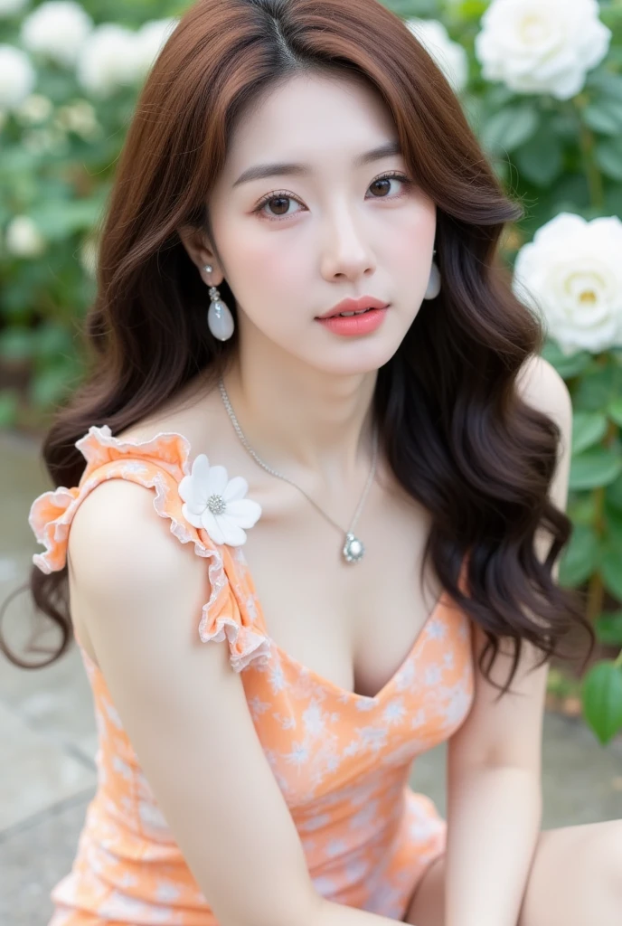 Best Silk, Masterpiece, High Resolution, 1 Girl, Blush, (Seductive Smile: 0.8), Hair Accessories, Necklace, Jia, Tyndall Effect, Realism, Light Edge, Two-tone Lighting, (High Detail Skin: 1.2), 8K Ultra HD, DSLR, High Quality, Volume Lighting, Voyeur, Photo, High Resolution, 4K, 8K, Background Bokeh, Gorgeous Clothes, Earrings, 35mm, High Detail Hair, Full Body, Portrait, Ultra Clear Face, (Lakeside, Meadow)