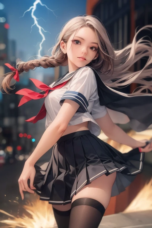 ((masterpiece)), ((Highest quality)), (Very detailed), ((Cute high school student)), (Red cheeks), ((look back, Butt)), ((Very detailed)), (8k), Highest quality, (beautiful), Watercolor illustration,beautiful 顔, ((Embarrassing, Lips open)), whole body, In town, (Stone stairs), White shirt, ((beautiful胸のライン, )), (Pleated skirt), Brown eyes, White skin, Long Hair,( Detailed hair),Slender body,(( Medium chest, beautiful身体のライン)), White tights, ((White panties)), Pleated skirt, (The hem of the skirt flaps), Embarrassed face, (Red cheeks, looking at the camera), Strong winds, Wind effects,
