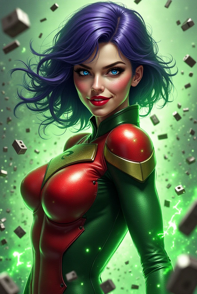 Queen Chrysalis, Queen Chrysalis из My Little Pony, Queen Chrysalis as a girl, Huge-breasts, Lush breasts, Elastic breasts, hairlong, Luxurious hairstyle, In the costume of Captain Marvel, The costume is green and black, in the sky, Supervillain, in full height, Evil Look, Magic, Flight beam, Darkness and chaos, perfume, Green Magic, It's scary, beste-Qualit, Very detailed, 8K quality, in full height