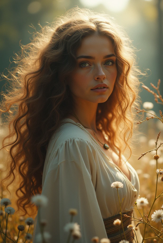 A girl named Artemis Valentina with curly brown hair and light brown eyes, a very strong and beautiful girl