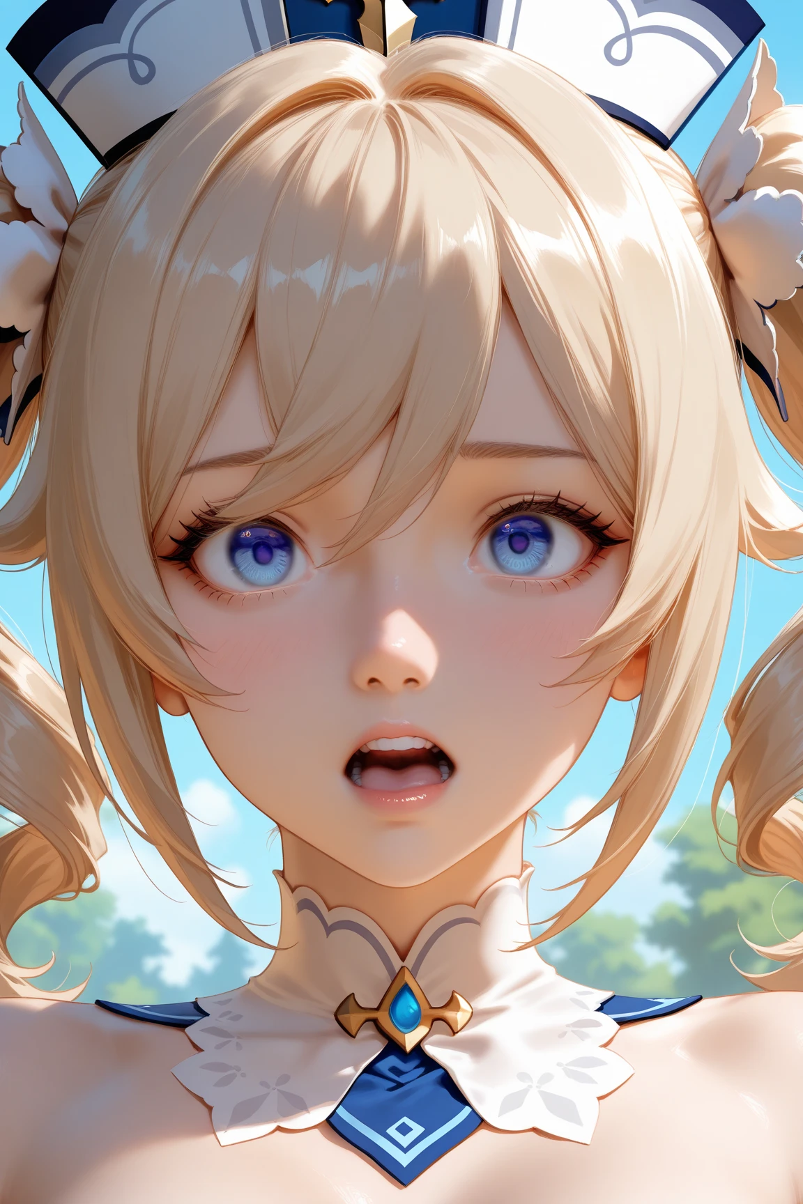 best quality, master part, fotorrealista, extremamente detalhado CG unidade 8k papel de parede, Chibi,1girl, Elsa,sozinho, cheio_corpo, sorrir, Olhando_em_visualizador, ao ar livre,