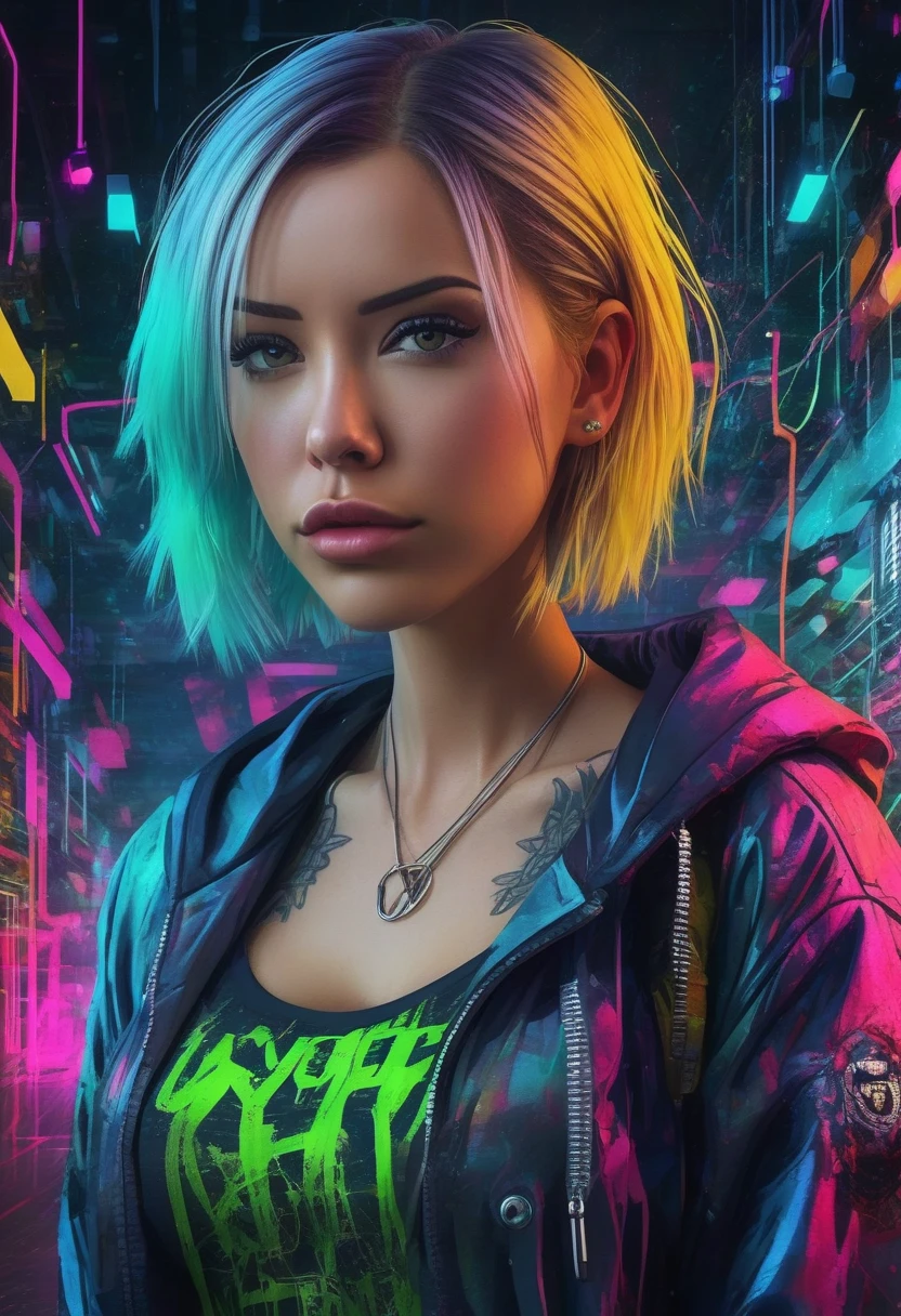 snthwve style nvinkpunk award winning half body portrait of a woman in a croptop and cargo pants with ombre navy blue teal hairstyle with head in motion and hair flying, paint splashes, splatter, outrun, vaporware, shaded flat illustration, digital art, trending on artstation, highly detailed, fine detail, intricate,  <lora:add_detail:1>