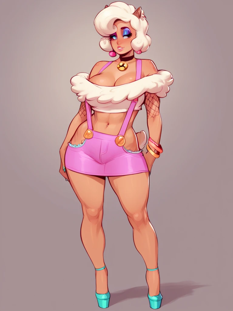 Furry Cat, Female, Squatting,in underwear,high heels,look down, lecherous look, 1 Female,Near angle