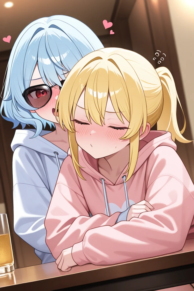 Browsing Caution,(Petite),((Cute man's daughter))only),((Groin bulge)),seiza,Blonde woman with low pigtails,lips,Sweat,White Breath,hoodie,The gaze of the viewer,A begging expression,Showing off erect penis,Handjob