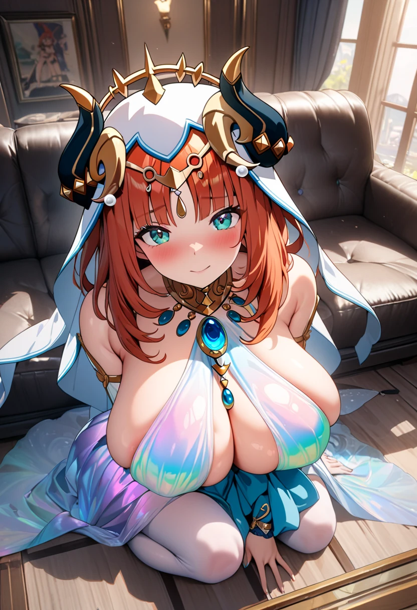 (masterpiece:1.2), hyper detail, best quality, (intricate_details:1.1), beautiful detailed, beautiful hair, solo, 1girl,ONE SIDE UP,(sweating:1.2),(steam),heavy breathing,steam,chuckle,from above,shoulder,((bra)),cleavage,dark,backlighting, shoulder focus,breasts focus,greasy breasts,breasts focus, shoulder focus,pov,upper body,cum on body,cum on breasts,1boy,(paizuri,motion line:1.2)penis in breasts,cum,Nilou,bed room,night,heart spoken