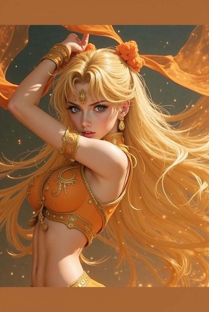 Full body portrait of a beautiful goddess, blonde flowing hair, large bust, wearing a two piece tassel outfit, sitting in a hot air balloon, looks into the camera, symmetrical eyes, symmetrical face, photorealistic, photography, path tracing, specular lighting, volumetric face light, path traced hair, visible shadows, shadow mapping, glossiness map, visible reflections, fantasy
