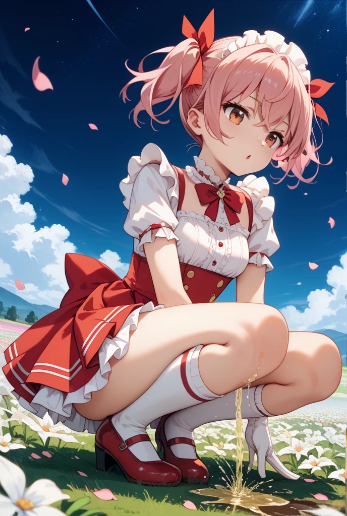 whole body、high quality、(Big Girl)、cute hairstyle、cute hair dye、white sailor collar、Sweet plaid pleated mini skirt、amusement park、、 ((blush、Cute lace panties))、(((Arms folded behind back)))、Angle from directly below