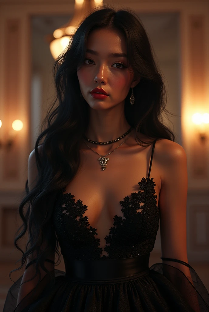 Vampires woman realistic in fire place