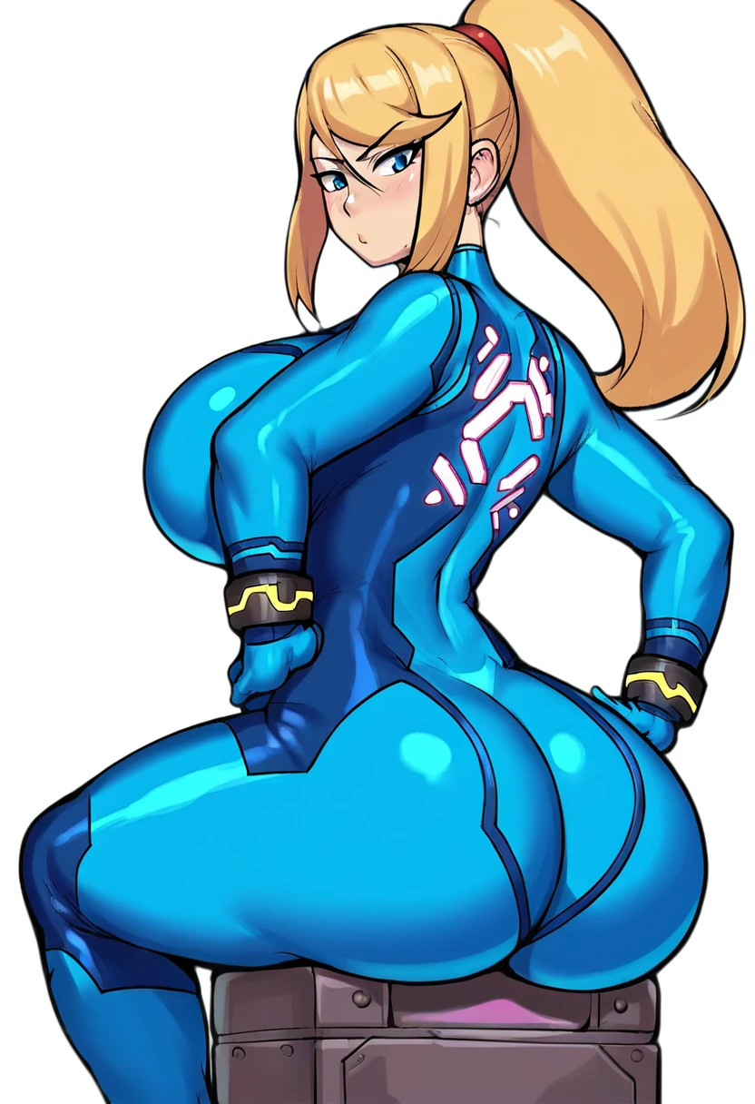 NSFW, masterpiece, best quality, sexy samus aran, ponytail, hair tie, blue hoodie, visible nipples, sexual scene, NSFW, black sweatpants, pulling down pants, exposed panties, full body shot, thin tight waist, heart shaped booty, heart shaped hips, exposed breasts, visible nipple, large breasts, large round full breasts, looking at viewer, excited grin, city background, sensual pose, 