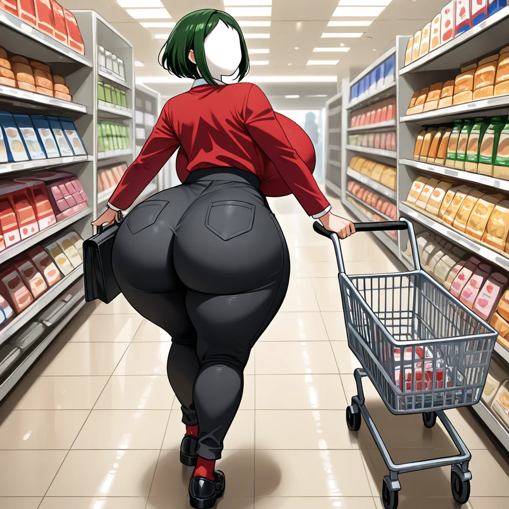 score_9, score_8_up, score_7_up, score_6_up, score_5_up, score_4_up, digital art, supermarket, BREAK
meru, 1girl, solo, mature, black hoodie, cargo pants, clothes !, inverted bob, medium hair, looking at viewer, facing away, red tail, demon tail, smile, hyper hips, huge ass, huge breasts, muscular,