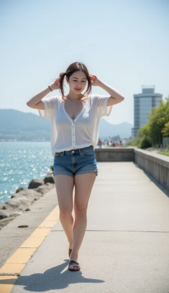 ((masterpiece, highest quality, Highest image quality, High resolution, photorealistic, Raw photo, 8K)), japanese girl, goddess, absolutely perfect, divine, young, 20 years old, (cute:1.3), (adorable:1.5), naked, shaved pussy, shaved pubes, outside, sunny, at the beach, in the sea, (((no clothes)))