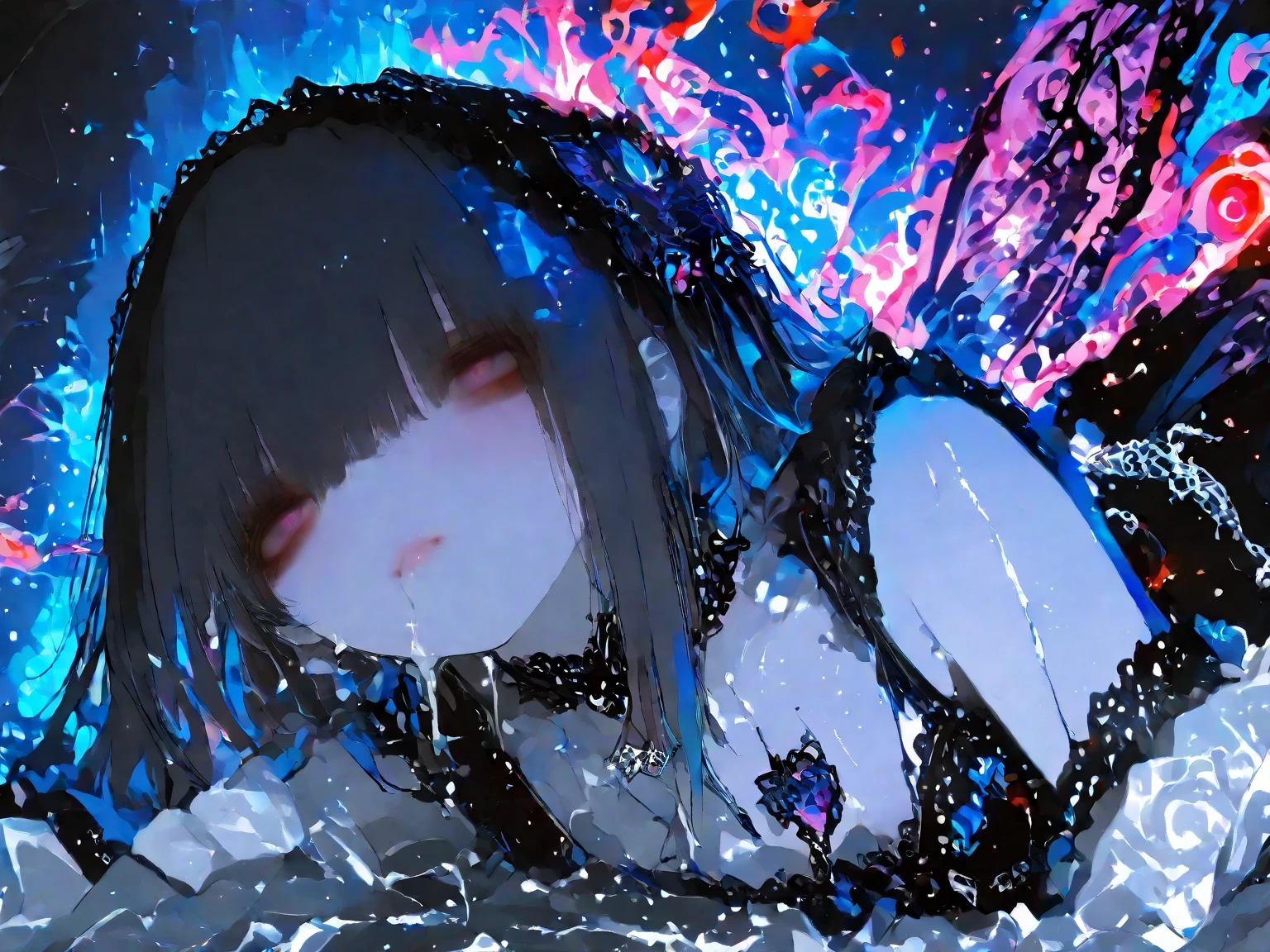 (((nsfw))), (((photorealistic))), ethereal beauty, extremely detailed, high resolution, best quality, dynamic composition, dynamic posture,

Anna is crying with tears, she can feel herself becoming more and more transparent, as if she is slowly disappearing.  Her limbs feel weightless.

Anna's body becomes increasingly diffuse, until it is nothing more than a swirling cloud of speckles. She can see the individual particles of light swirling around her.