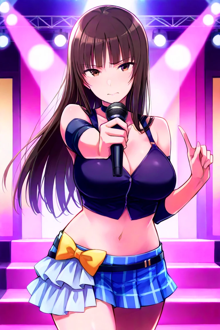 (最high quality, 4K, High resolution, masterpiece:1.2), Very detailed,splashing semen, multiple boys, ((cum on body)), (nsfw), ((detail erectile nipples)), (,High Contrast), Cinematic Light, Bright colorsと魅惑的な効果, Soft and delicate lighting, Lens flare, The overall atmosphere is beautiful and gentle., (1 Girl), Black Hair, Long Hair, Straight hair, Red eyes, jewelry, Earrings, Style idol costume, Pleated skirt, Gingham Check Skirt, Beautiful thighs, (pink panties), ((cameltoe)), (anus),( (smile:1.5), ((Open your mouth:1.2)), ((cum on face)), ((Random Action Pose:1.2)), ((With microphone, sing:1.1)), Beautiful Skin, Shiny skin, Perfect Fingers, Five Fingers, ((Live Stage:1.2)),multiple boys, hetero, (((he grope girl))), ((grope from behind)), Background Blur, high quality, Surreal, Bright colors.