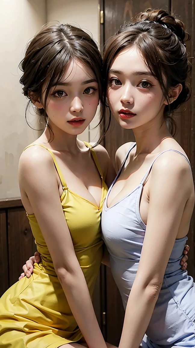 A woman Short hair Cute Super fine face Clear bra Three-point pink panties Translucent orgasmic expression, big breasts