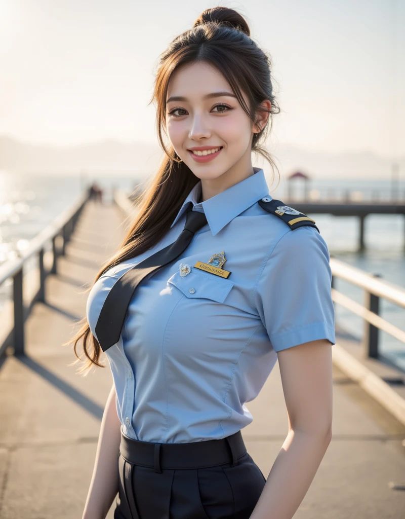 (((Perfect Anatomy, Very detailed肌))), 1 Girl, Japanese, Police Girl, Shiny skin, Large Breasts:1.5, avert your eyes, look up, Take in the view,
Beautiful Hair, Beautiful Face, Beautiful attention to detail, (Long Hair:1.5, Side Ponytail:1.7), Blonde, bangs, Hair between the eyes, Red eyes,
Beautiful clavicle, Beautiful body, Beautiful breasts, Beautiful thighs, Beautiful feet, Baby Face,
((Female police officer uniform, Light blue short sleeve shirt, Navy tie, High leg bloomers), belt, Police hat, handcuffs), Captivating thighs,
(((salute, smile))),
(Beautiful views), wasteland,
8K, Highest quality, Masterpiece:1.2, Very detailed), (Realistic, photoRealistic:1.2), Beautiful illustrations, Cinema Lighting,Panties