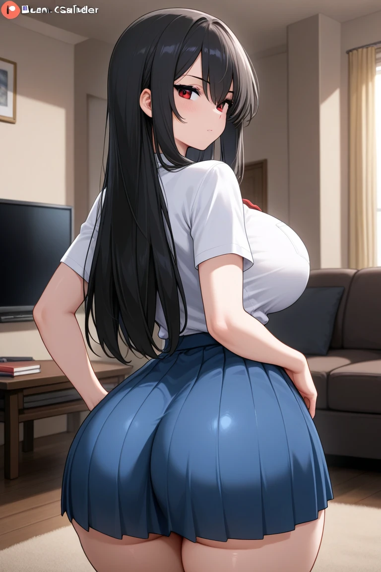 bedroom, 1girl, school girl, bending over, masterpiece, best quality, highly detailed, braided hair, yellow eyes, black hair, sweaty clothing, ahegao face, holding breasts, grabbing tits, nice ass, bent over, doggy style, dick in pussy, 1 man behind girl, hands on girl's ass