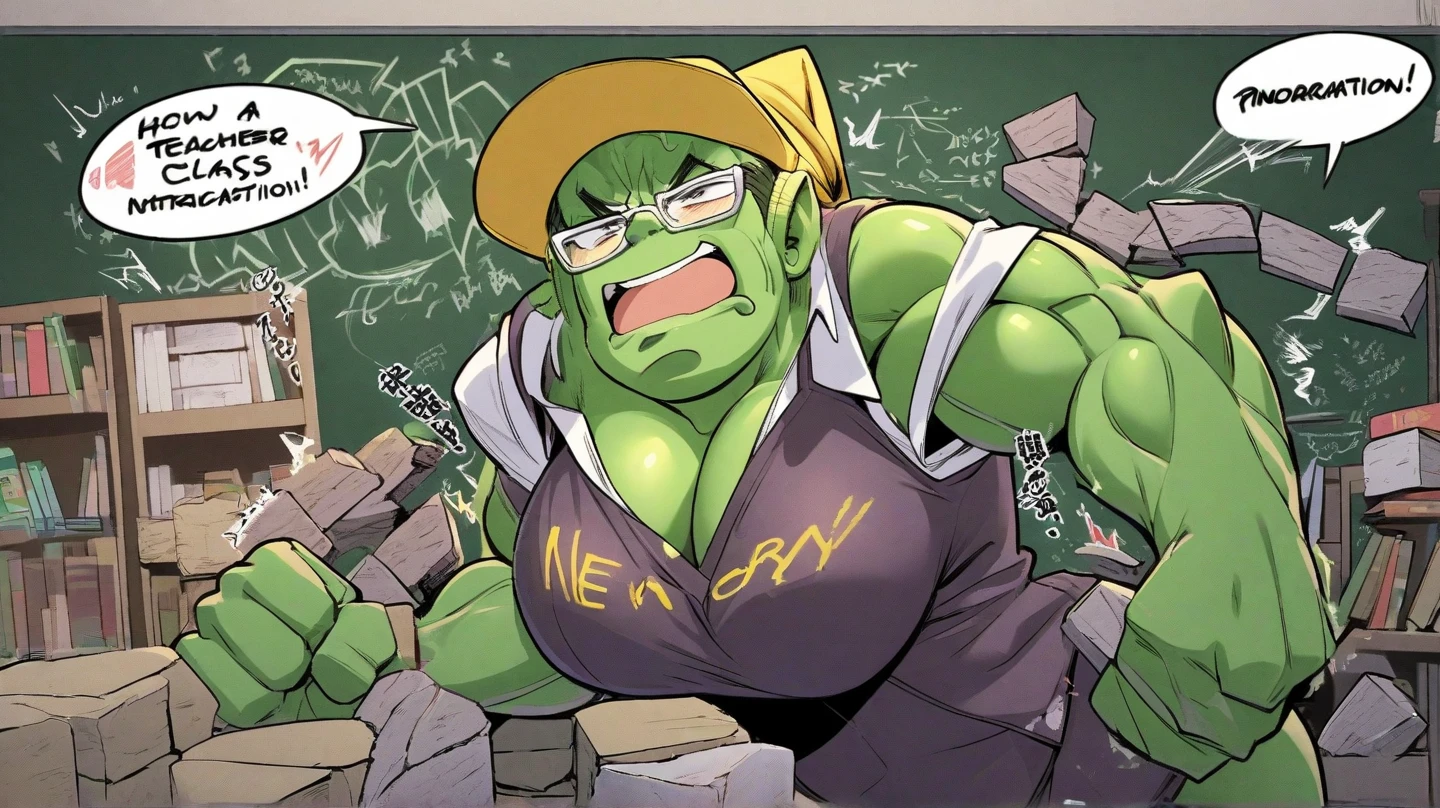 ,girl,hulk girl,green skin, muscular female, alternate muscle size,muscular ,biceps,muscular thighs, police uniform,unbuttoned,bra ,torn clothes,