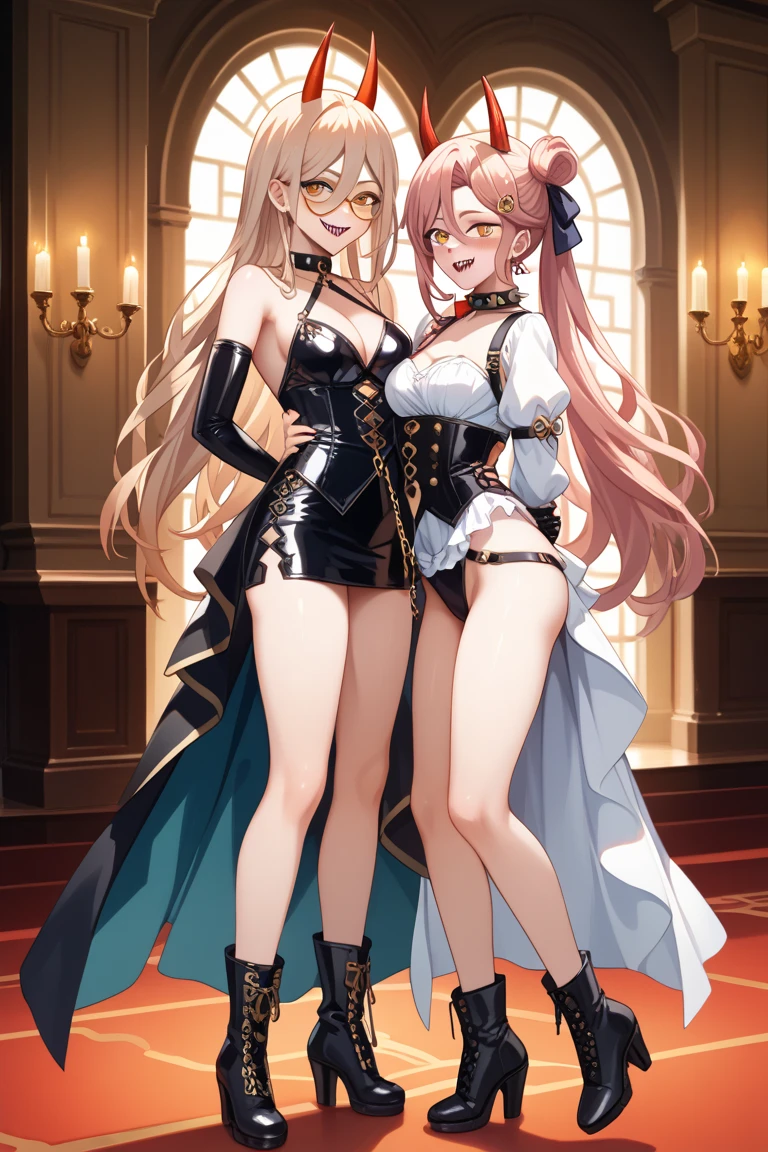 ((highest quality、High resolution))、Portrait、Blonde、Cosplay、Sexy Dress、((Two beautiful girls showing their panties))、I&#39;m tempting you、I'm inviting you to have sex