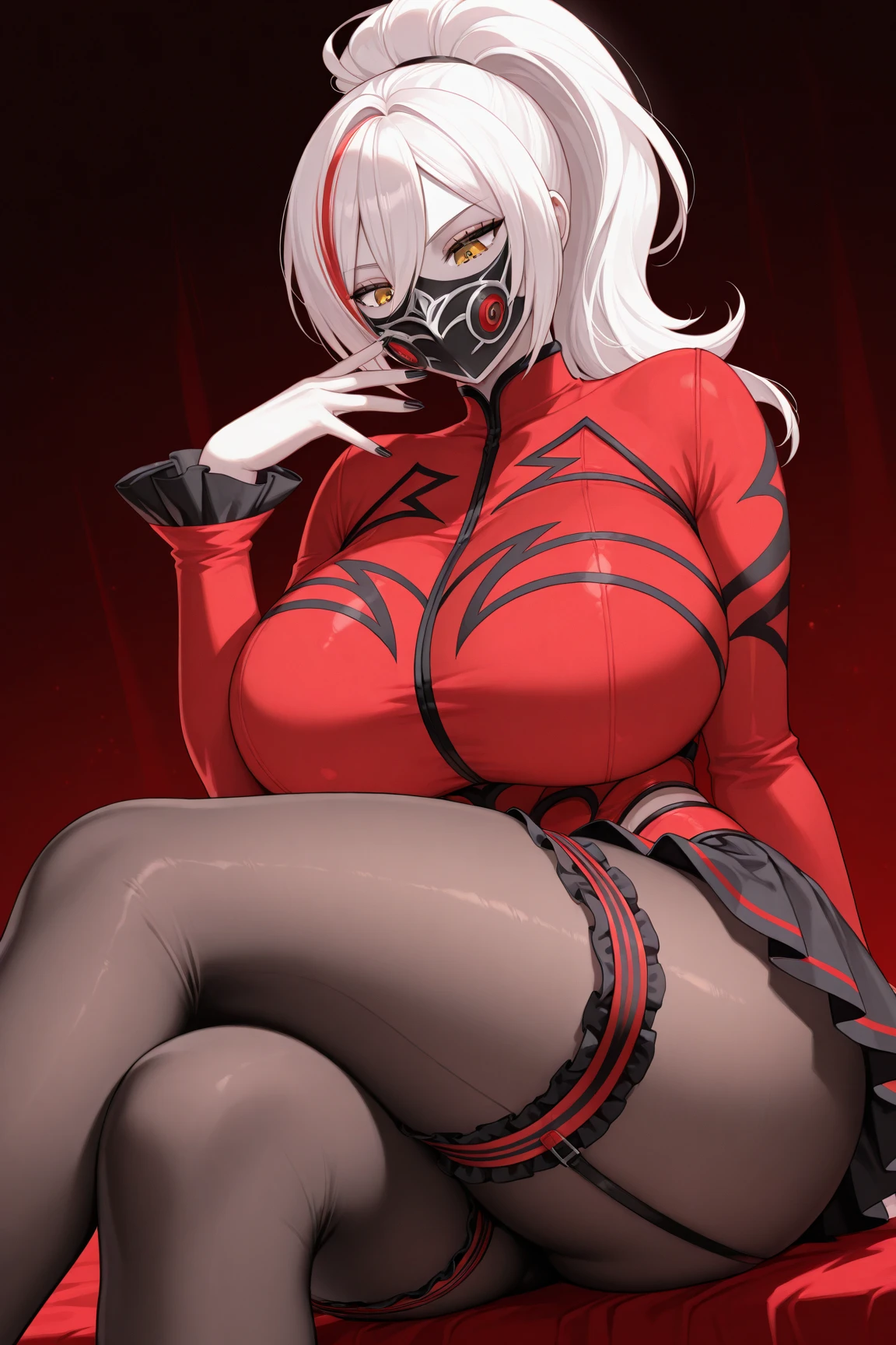 1girl, 1boy, monster <lora:MaskedEvil-18:0.8>, MEvil, colored skin, glowing eyes, red eyes, evil smile, tongue out <lora:AnimeOfficer-16:0.8>, OfficerA