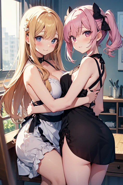 ((having hot lesbian sex in the bedroom. They are kissing, fondling, licking and with so much passion, these brunettes are so damn hot.)),thicc,(masterpiece, best quality:1.4), absurdres, highres, ultra detailed, beautiful, (secretary), (perfect face, detailed face, beautiful:1.3),(natural breasts, cleavage), collarbone, fingerless gloves, gloves,spaghetti strap top, black pencil skirt, tight, over the knee skirt, hat, elegant secretary outfit, thighhighs, thick thighs, thighs, multiple belts, More detailed 8K.motor irreal:1.4,UHD,La mejor calidad:1.4, fotorrealista:1.4, textura de la piel:1.4, obra maestra:1.8,obra-prima, mejor calidad,objeto Objeto], (detailed face features:1.3),(manos detailed)