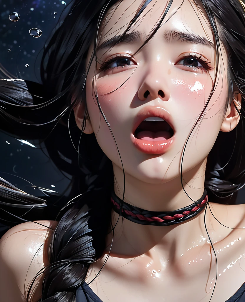 (nsfw:1.2), (((HHH))), a precious special eroticism porn scene, Express all her emphasized feelings through her facial expressions and posing,
full color, ultra masterpiece, ultra high quality, photorealistic:1.3, ultra high resolution, described in ultra fine detail down to the minutiae, sharp, clearly, textured, depth of field, professional composition and lighting, (close-up shot),
sexy, sensual, erotic, eros, horny, sexually aroused, craving:1.1, (panting), sticky slimy, (raw), shiny, glaring, rich, pink, sexual ecstasy paradise, a flashy eroticism porn party,
top grade flashy:1.1 virgin killer courtesan, (looking up and (enraptured:1.1 rapt:1.1 (half-open)) bedroom eyes to downward camera view)),
wearing wrinkled ((fine bright color (shiny super reflective (polished:1.5) metallic polyester) fascinating lingerie mini bodycon dress)), (puffy nipples under the lingerie), (breasts spilling over the bra due to being tight), skindentation, Wedgie,
beautiful sexy face, detailed mouth:1.1, detailed too shiny lips:1.1, large firm breasts, oily wet translucent skin, messy loose (updo) hair, gold simple necklace earrings,
((blush)), (((sweat))), a little particle sweat drops, (((steam))), ((sigh)), ((((drooling)))), (((((ecstasy))))), ((((orgasm)))), (((ahegao))), ((((cum on body)))),
ecstatic attentive escort service, energetically, ((blissful:1.5 ecstatic expression:1.1)), oral vagina, Drooling slimy tongue, She took a libido booster and her sexual energy has increased, Give me her special H service that captivates boys, handjob gesture,