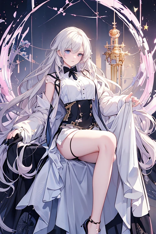 ((Highest quality)), ((masterpiece)), ((detailed)),Please raise your heels, Sit down and show your butt from the front, Holding my knees, White panties, Blazer jacket, Long Hair, cute,