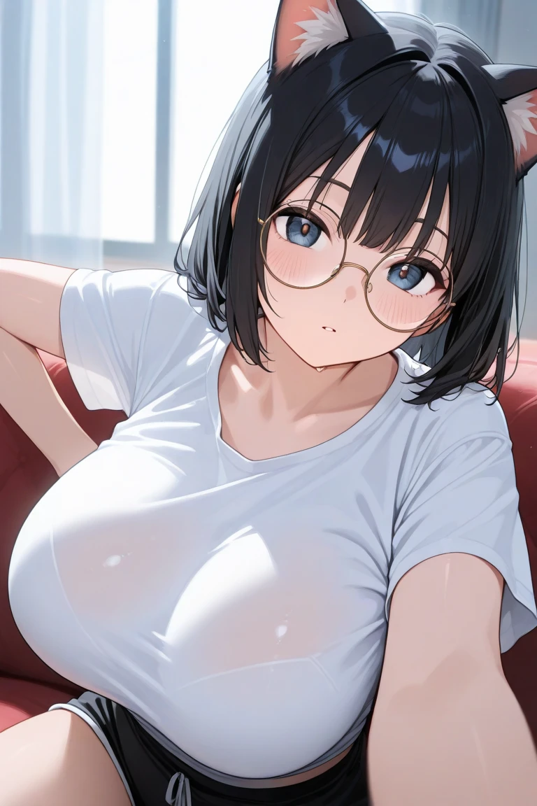Highest quality,Highest Resolution,Crying face underwear,sexy,On the bed,Short Bob,Very beautiful eyes,,sweat profusely,Mouth wide open and drool,Transparent nipples,whole body,Glasses