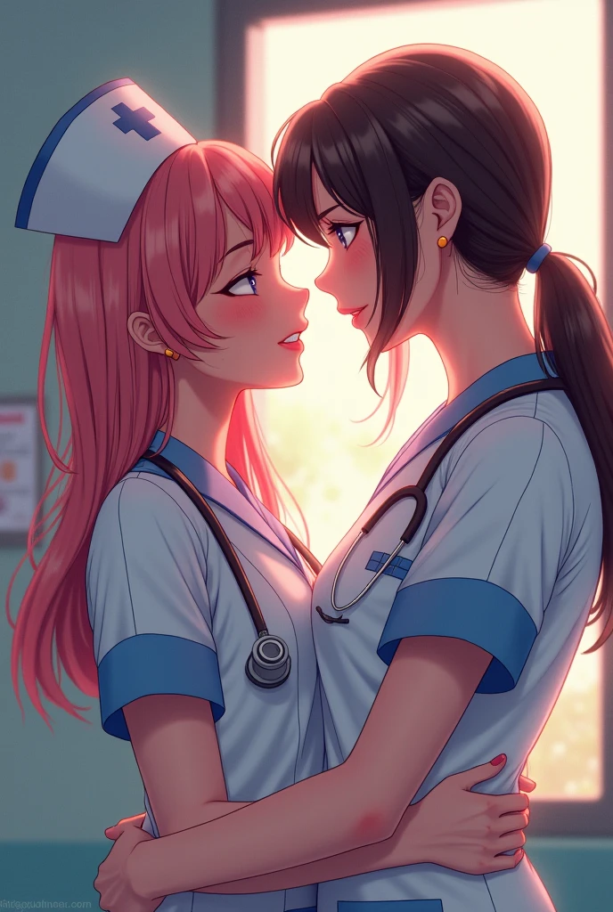 best quality,4k,highres,ultra-detailed,realistic,photorealistic:1.37,professional,bright colors,dynamic lighting,medical setting,seductive nurses,playful and mischievous behavior,lively atmosphere,female nurses,laughing and joking,practical jokes,nurse uniforms,medical equipment,mischievous smiles,provocative poses,cheeky expressions,patient beds,medical charts,stethoscopes,bandages,naughty and flirty looks,funny gestures,teasing attitude,hospitals,patient rooms,joyful ambiance,positive and energetic vibes,nurse caps,female camaraderie,naughty pranks in medical environment,vibrant colors,mischievous tricks