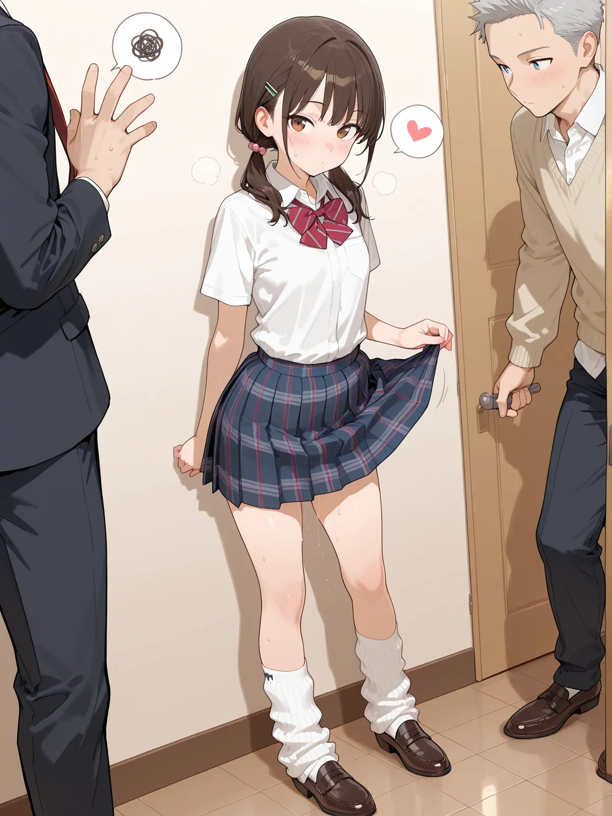 masutepiece, Best Quality,Illustration, Wallpaper, ultra -detail, Little Face Lori、(((molesting)))、Detailed eyes, Complex hairstyle、Sareme、((fear:1.5))、(Teary-eyed:1.5)、(((Cute underwear)))、(blouse、skirt by the)、ample breasts、((Morester))、((Girl being taken off her skirt by a man))