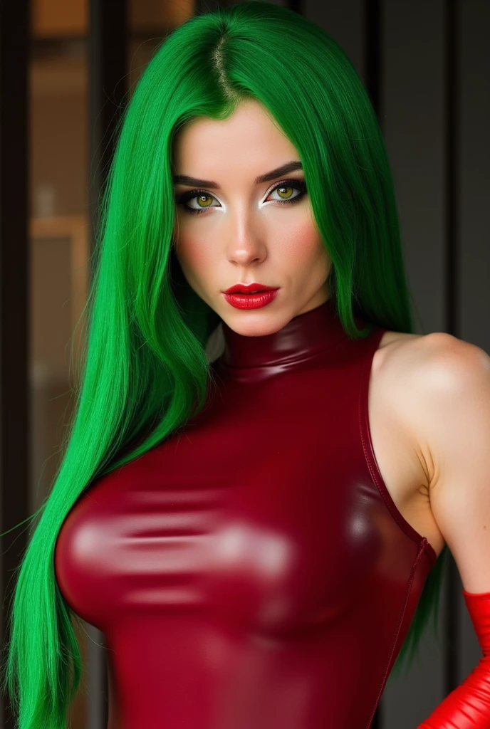 Susan Storm from the fantastic four with green hair and green skin, slutty, busty, beautiful large breasts, by Louis Royo, Boris Vallejo, Frank Frazetta, extreme focus, sharp details, sexy, oily skin, sexy, naughty, dynamic pose, (((green skin))), (((green hair)))