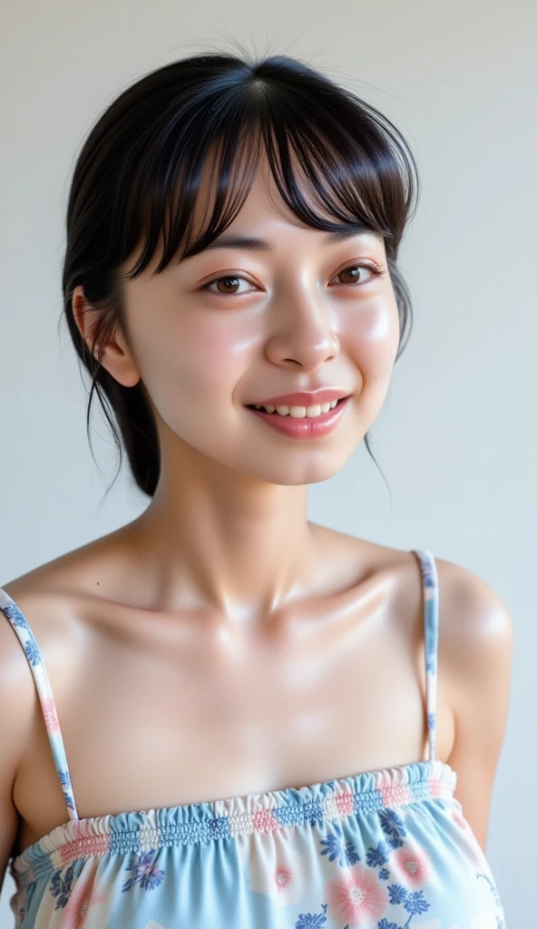 (8k、RAW Photos、Highest quality、masterpiece:1.2)、((Completely naked、pubic hair、Nipples、showerを浴びる:1.4))、((Enlarge your face、Cheekbones are prominent、Pointed jaws、Eyes widen、Black Eyes、slender、Thick lips、smile、Muscular、Flat Chest:1.3))、(Realistic、Realistic)、1 person、(shower、ponytail、A little short hair)