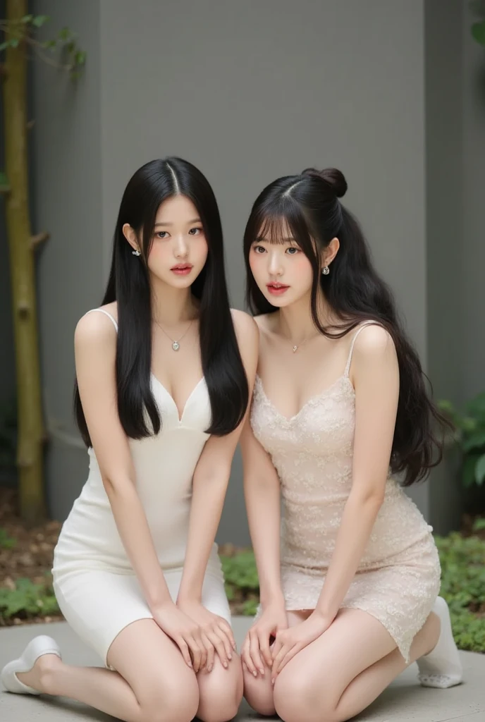 (Two identical twin hair models facing each other in the same space:1.5 and hold each other:1.A chest-up shot of a couple kissing with their eyes closed) ((They both closed their eyes and kissed:1.4)) (The two are identical clones, Wear the same clothes, stop temporarily, Hairstyle, exterior.:1.5) ((Beautiful 18-year-old model with long black hair, girl with super length Hair, extremely length Hair, extra length Hair, very long, Flowing Hair, very length Hair, length Hair girl, very long, Flowing black hair, length Hair windy, Very long black hair, length, Flowing Hair,Incredibly long-lasting hair, length Hair!!!! Her highest quality hair is long and straight., very long, highest quality black hair, length hair in the center, Highest quality long straight hair, length, straight, beautiful, High quality hair, length and free black highest quality straight hair, length Hair, length and straight, highest quality black hair, Perfect silky straight hair of the highest quality, straight, highest quality black hair, length black straight hair, length, Thin black hair Her hair is long and straight, very long black hair, length hair in the center, length straight hair, length, straight, beautiful hair of the highest quality, length Hair, length, straight black hair, length and free straight black hair, straight black hair)) (Her bangs are perfect.:1.3) (Pure white wall background:1.8) (Japan's most sexy and beautiful 18-year-old beauty model) ((highest quality)), ((masterpiece)), (Familiar) (Get used to it) Perfect Face (Her skin is a typical Japanese skin color.....、And very detailed) (Big Breasts:1.3) (She has a beautiful face and a typical Japanese figure...., Narrow eyes) (She has perfect beautiful makeup and face Lipstick is light red A solid eyeliner) ((Rich 1.4)) (Extremely detailed 8K) (Ultra-fine skin texture 1.4) (Actual, Vibrant:1.4), double eyelid Sharp focus:1.2、Beautiful woman:1.4 Dynamic Lighting (Genuine RAW photos taken by professional photographers) Professional Hair Shine. (She has a bright and cheerful face) (((途方もなくlengthBlack hair 1.3))) (length, Shiny black hair, その女性はlengthBlack hairをしている, lengthBlack hair, Waist-length hair, very lengthBlack hair, thick shining black hair, black silky hair, length and shiny hair, lengthBlack hair, length, Flat Hair Ridiculously long hair, Black shiny hair, Very shiny, Abnormally long hair, 厚く輝く異常にlengthBlack hair,Jet black silky hair Her hair is とてもlength and straight length, Voluminous black hair that reaches down to her ankles unusually long black hair, unusually long black hair, Very long black hair) (Her face is slim and dignified.., length, Narrow eyes..々Nice face) (They are'They're both wearing the same white lingerie:1.5)