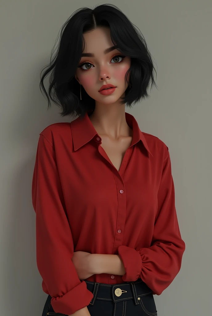 masterpiece, best quality, 32k, insane details, intricate details,
1girl, fashion photography, in style of angura keihime - cut, straight hairin a minimalist Misasakan roomhigh-wistskirtcllaredshirtshort hairstripedblunt bangs
A mature facesideways glance, (cold attitude,eyeshadow,eyeliner:1.1),(red lips:1.5), (Mole under eye:1.0),hand in pocketflower
