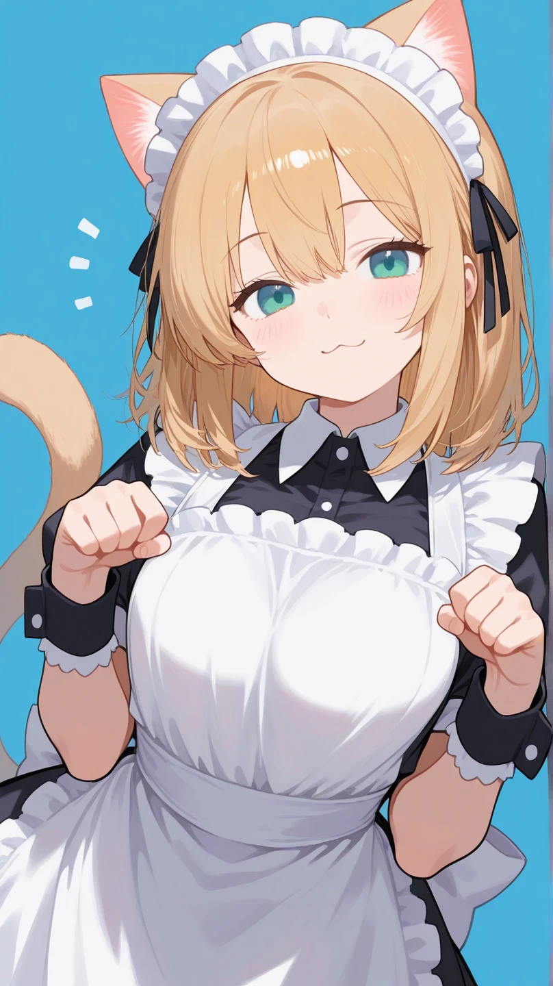 A male Wolf hybrid cat with Orange fur with blue colour eyes, wear maid clothes and he begging to stop with tail being hold tight and pull by hand, body trembling and Satisfied with small cock are have fuck threesome in public
