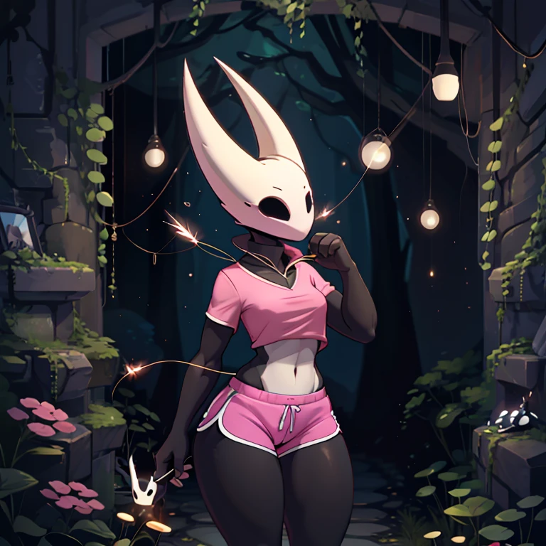 hornet, cute, chibi, no feet, furry girl, slim,anthro, needle weapon, thread, solo, red panties, bare feet, standing in a seductive pose , full body,red bikini, (best quality), (detailed dark cave background:1.2), looking at viewer,  flat colors, big breasts, no nipples, no vagina, sexy body, abs, (blushes 1.5), underboob, slightly bulging through the panties, shibari