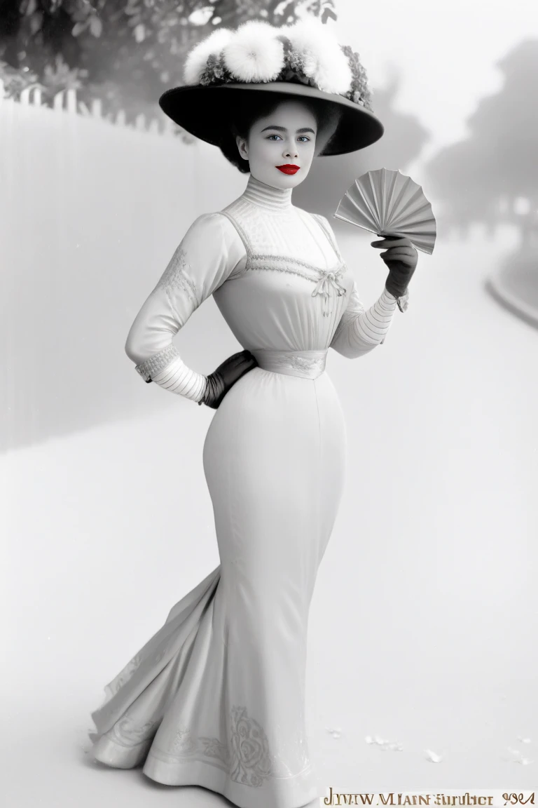 ((masterpiece, best quality)), ((Lady Dimitrescu from Resident Evil 8 in her beige elaborate long-dress and beige wide brimmed hat)), black gloves, standing in ornate bedroom, yellow eyes, (well lit room), ((Visible panty line)), comic book art style, intricate details