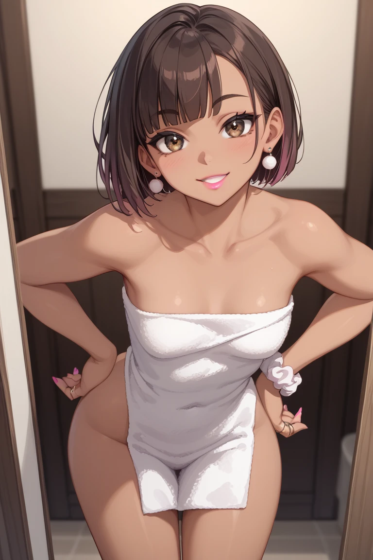 Nishino Hana\(umamusume\), Highly detailed face, masterpiece, highest quality, A light smile, wave hands, ((Highly detailed face)), Slender girl, whole body, (((In underwear))),good,panties,(Horse tail), A light smile, Fine and clear eyes, frontage,)(Small breasts)(Flat chest),((nsfw)),((show off pussy crotch grab))