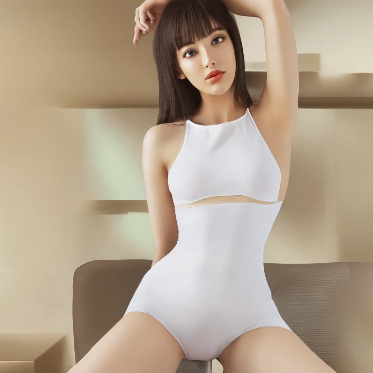 Highest quality, A very exquisite masterpiece, Anime art style, Beautiful Japanese adult woman、One piece swimsuit, Super small breasts、Transparent nipples、pantyhose, blush, Naughty smile, pussyfocus、Wet costume、Sweaty、bedroom、Hot Breath、Lie down on the bed
