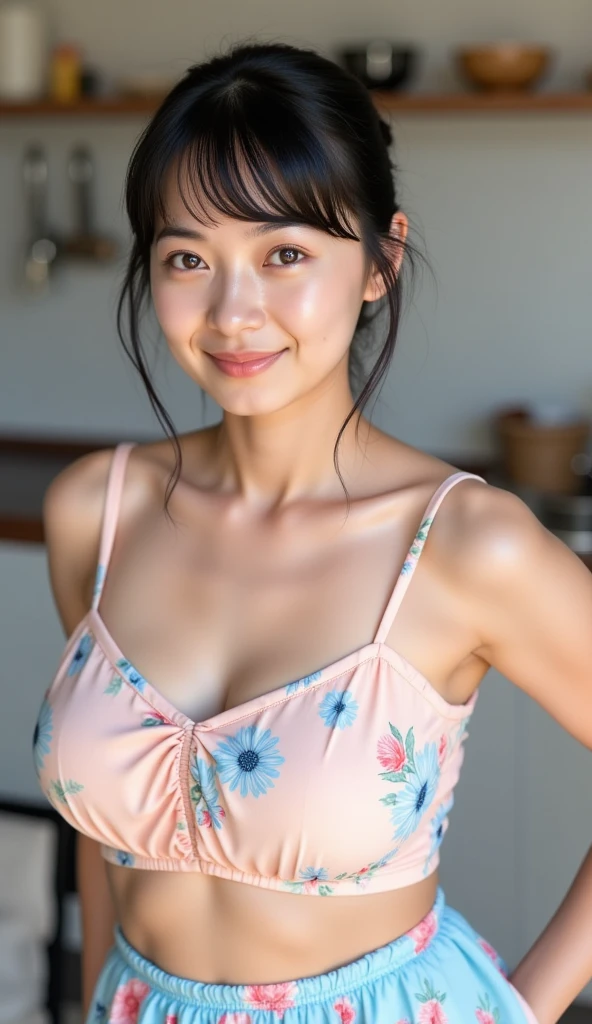 "(highest quality,16k,High resolution,table top:1.2),super detailed,(realistic,photorealistic,photo-realistic:1.37),(Beautiful woman standing：1.6),(photo from head to knees:1.6),( woman wearing micro bikini:1.6),18-year-old, beautiful and detailed face,Detail view,renaissance art,delicate artwork,kitchen,kitchen apron,teenage girl,soft pastel color palette,studio lighting"
