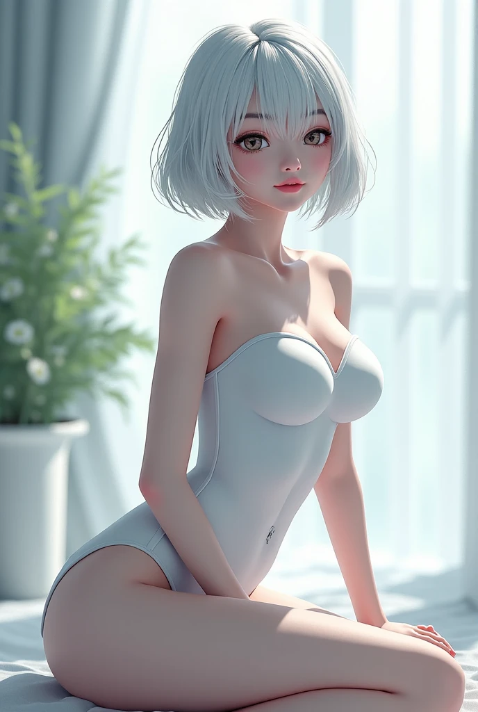 (8K, best quality, masterpiece:1.2),high resolution,masterpiece,Super detailed,Solitary,1 girl,(white color of background:1.5),(Delicate Eye),((whitehair)), short_hair, Starry Sky_Invalid, Solitary, night_Invalid, Red_Eye, Red_ background, silver latex bodySet, pilot_Set, fronthair, Light_particle, ((There are triangular sensory organs on both sides of the head)), Tighten_clothing, Mid-chest, Bokeh, Mechanical clothing, Small logo print on chest, A foreign body is inserted into the,Very cute human 8-year-old girl face,