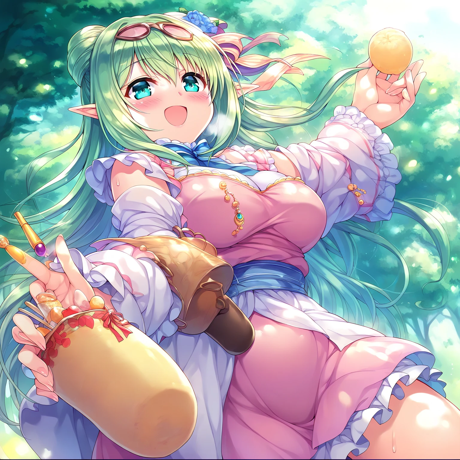 Succubus pose of temptation erotic body cute face attractive face Arm outstretched pose heart mark A big smile pink hair eyes are hearts 4-arm charm magic