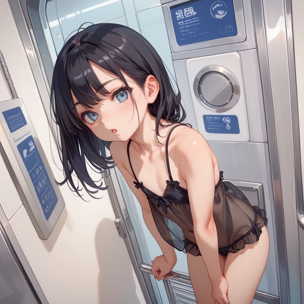 ass on Glass、、ass on Glassエロい水着、Adult Bikini、Chestnut Hair、short hair、breasts_on_Glass ,nipples,breast press, against Glass, navel,large breasts、bath