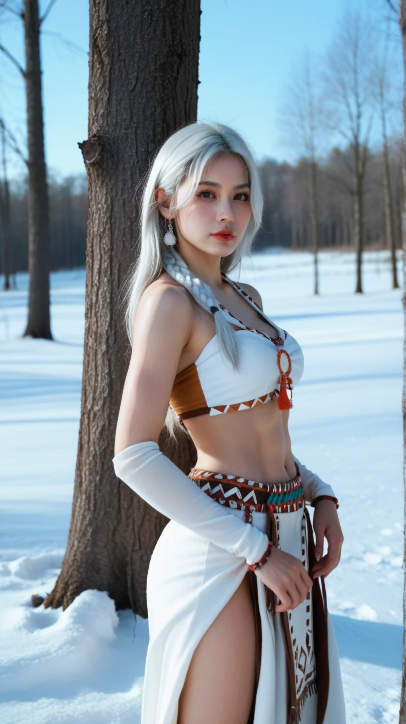 1 girl, girl: white hair, wolfcut haircut, long hair, cute 18 y.o., pussy,
<lora:epiCRealismHelper:0.75> <lora:Tundra_v01:0.75> Tundra_DG, long hair, white hair, braid,makeup, brown eyes, hair beads, , jewelry, necklace, white_loincloth, armlet, o-ring top,revealing clothes, snow, snowing, ading, water, snow, glacier, onsen,<lora:epi_noiseoffset2:0.5> dark studio, rim lighting, two tone lighting, dimly lit, low key dojikko pose,