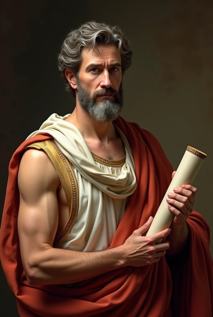 Catholic baroque image of St. John the Baptist, he is a 40-year-old man, skinny man. He has one of his fingers pointing to the sky. He is dressed in a camel skin tunic with his body a little showing, he is holding a staff, his hair is unkempt, he has a big beard. He has a wild appearance but has a serious and quiet look