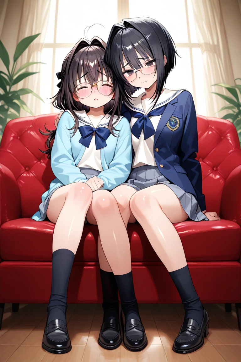 best quality,ultra-detailed,high resolution,newest,1girl,thighhighs,breasts,sweat,steam,school_uniform,white_shirt,rikka takarada,black hair,blue eyes,long hair,black skirt,white cardigan,mini_skirt,pleated skirt,girl trembling with sexual climax,clothed,private room,embarrassed,??????,,aroused,arms up,rubber,restrained,Chair,female masturbation,big black ?????,sitting,spread legs,15 years old,clenched teeth,,legs up,empty eyes,looking at viewer